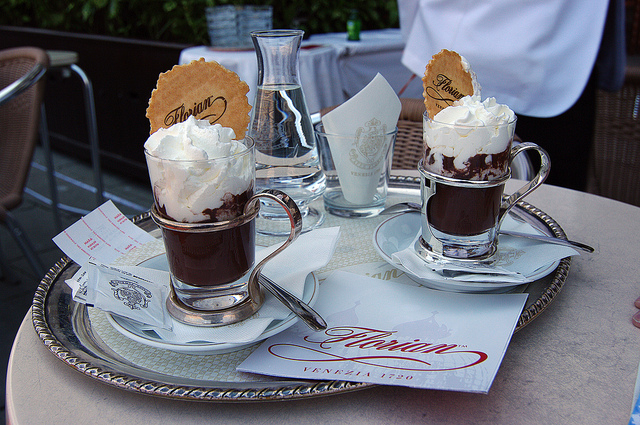 Cioccolata calda con panna, as served at world famous café Florian in Venice (Paul Mazumdar/flickr)