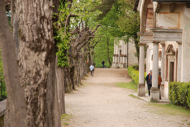 Visitors walking at Sacro Monte di Orta