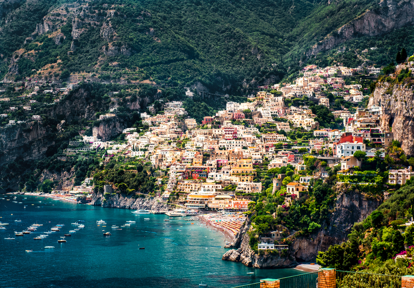 The blue-flag beach in Positano