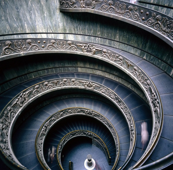 The spiral stairs in the Vatican Museums