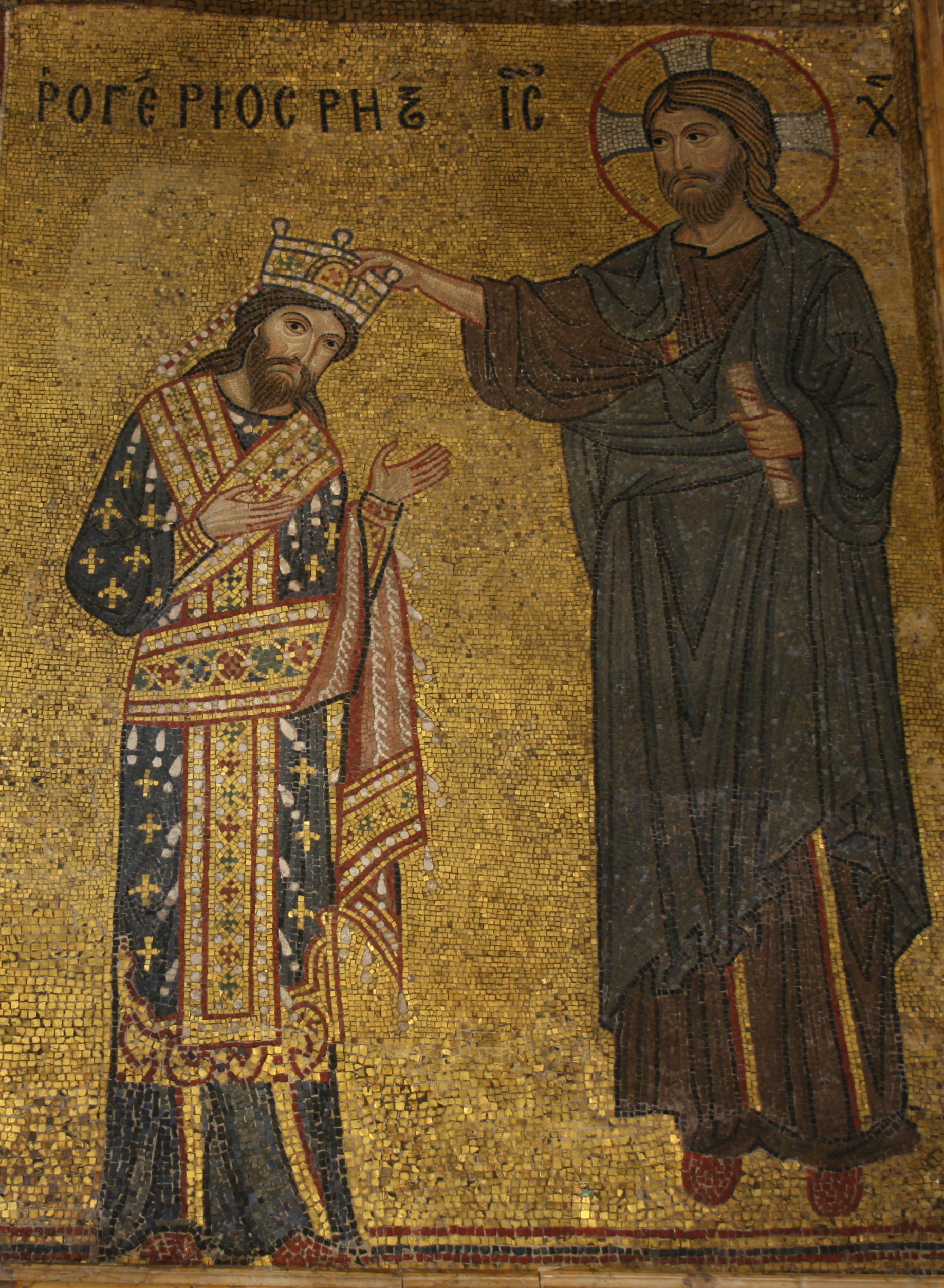 Roger II crowned king of Sicily by Jesus Christ in a mosaic in Palermo's church of Santa Maria dell'Ammiraglio 