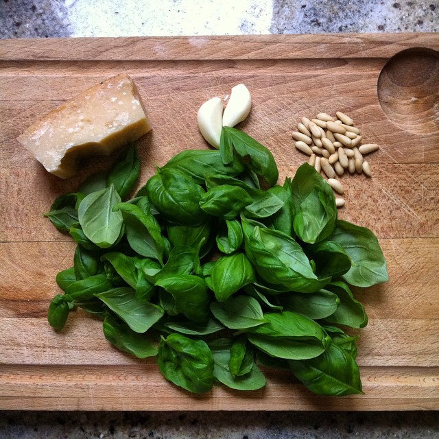 Pesto ingredients, minus extra virgin olive oil, of course!