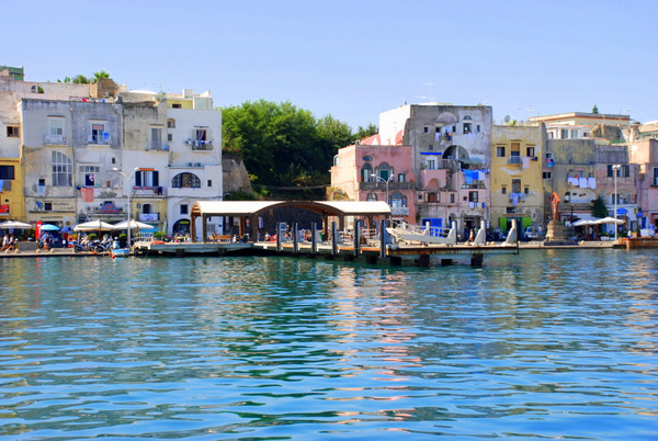 Italy viewed from the sea: arrival in Procida on a ferry