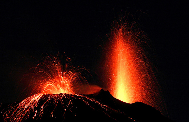 Nightime activity on the Stromboli. 