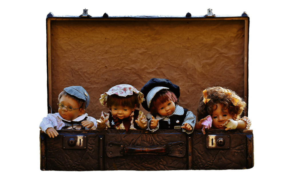 Vintage dolls in a suitcase