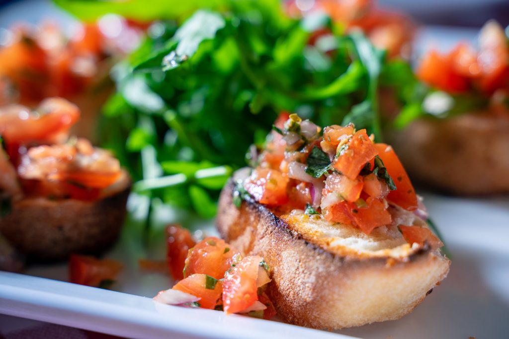 italian food bruschetta with tomatoes and olive oil