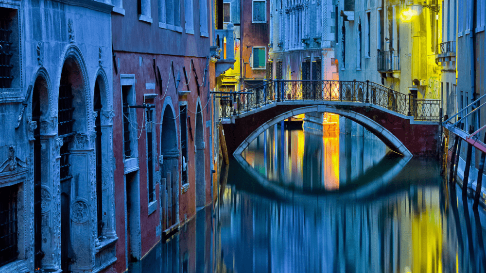 Venice at night bridge Italy